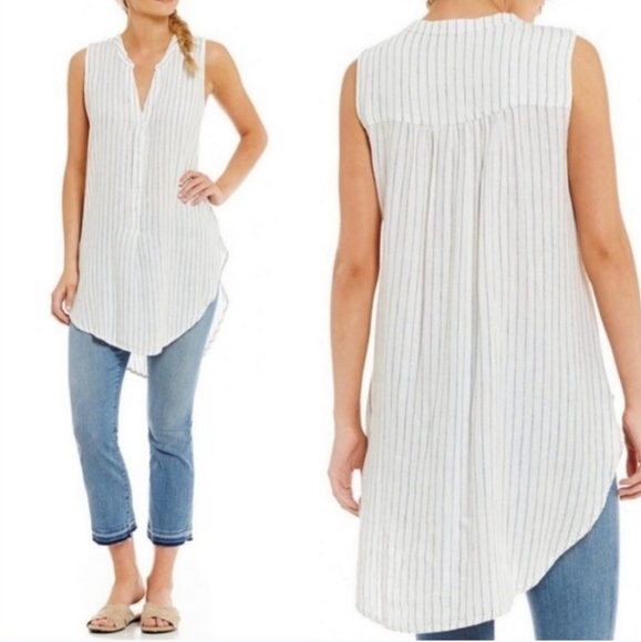 Sanctuary Arlo Striped Tunic Linen Blend White - Picture 1 of 9